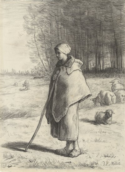 羊飼い、1860〜69年（紙にチョーク） 作： Jean Francois Millet