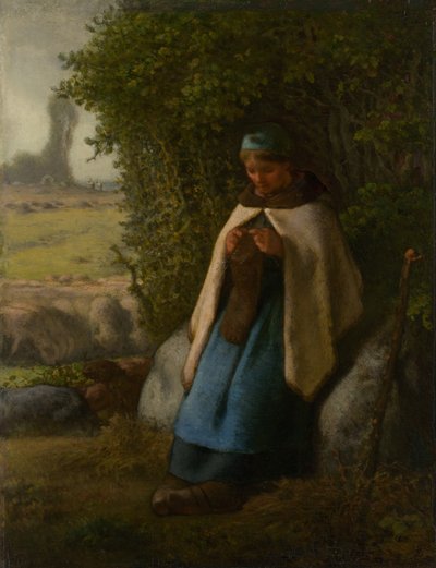 岩の上に座った羊飼い、1856年。 作： Jean Francois Millet