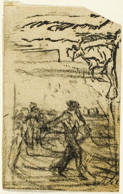 スケッチ、断片: 木の根元に座る農民 作： Jean Francois Millet
