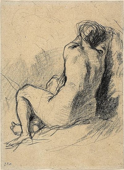 習作：背後から見た裸婦（レクト） 仕事をする農民のスケッチ（裏面） 作： Jean Francois Millet