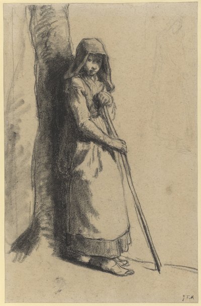 安静時の羊飼いの研究（紙に鉛筆） 作： Jean Francois Millet