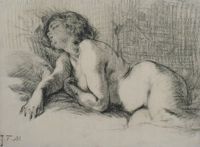 リクライニング女性ヌードの研究（木炭） 作： Jean Francois Millet