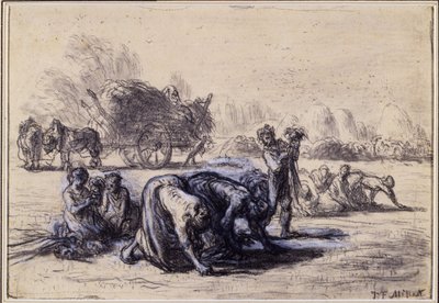 8月の月：グリーナーズ、1851-52年頃（紙に黒と白のパステル） 作： Jean Francois Millet