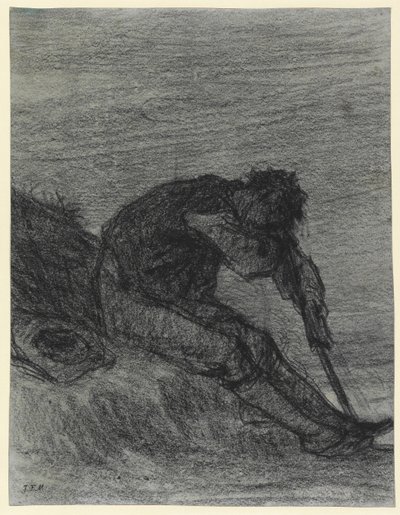 疲れた干し草メーカー（紙に黒いチョーク） 作： Jean Francois Millet