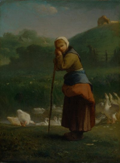 「グルチーのガチョウの娘」、1854-6 作： Jean Francois Millet