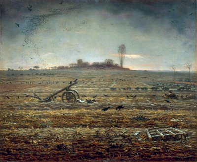 鍬と鋤を持ったシャイリーの平原（油彩・キャンバス 作： Jean Francois Millet