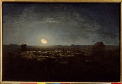 羊の公園、月明かり。ジャン・フランソワ・ミレー（1814-1875）の作品 作： Jean Francois Millet