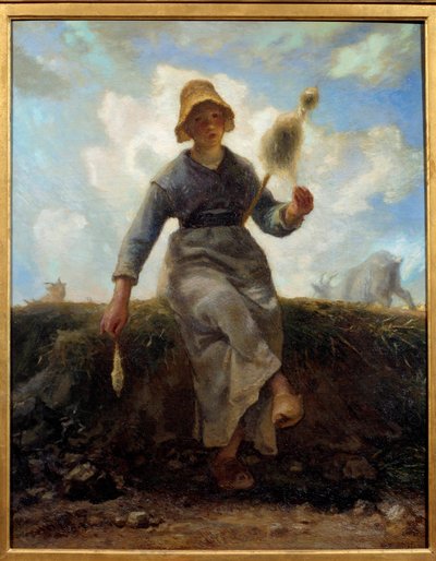 スピナー、オーヴァーグネート・シェブリエ。ジャン・フランソワ・ミレー（1814-1875）の絵画 作： Jean Francois Millet