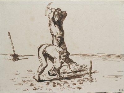 つるはしを持って掘る二人の農民（1844-1846年頃 作： Jean Francois Millet
