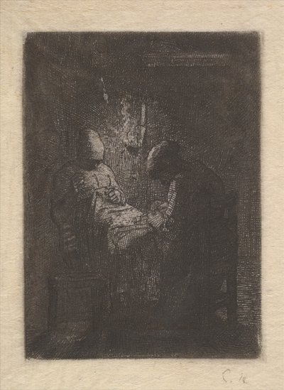 灯りで縫う二人の女性 1853年頃 作： Jean Francois Millet