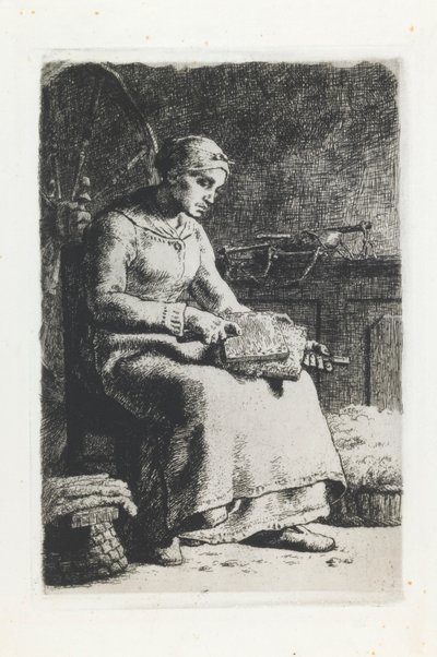 ウーマン カーディング ウール 作： Jean Francois Millet