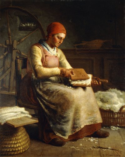 女性カーディングウール、 作： Jean Francois Millet