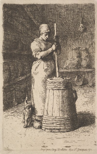 女性の攪拌バター、1855-56 作： Jean Francois Millet
