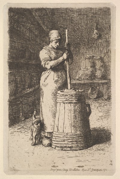 1855-56年の女性攪拌バター。 作： Jean Francois Millet