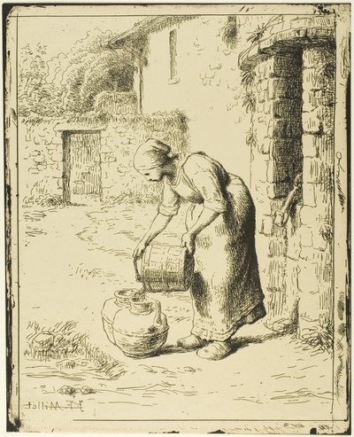 ペール缶を空にする女性 作： Jean Francois Millet