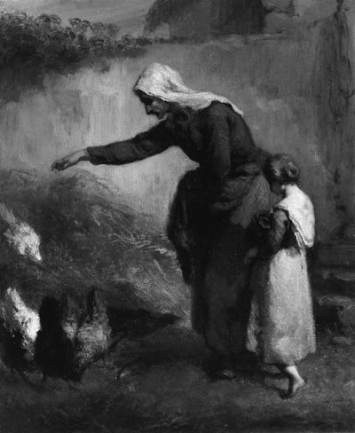 鶏に餌をやる女 作： Jean Francois Millet