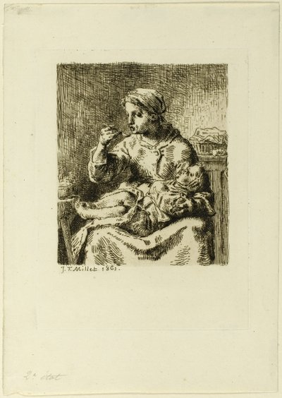 彼女の子供に餌をやる女性 作： Jean Francois Millet