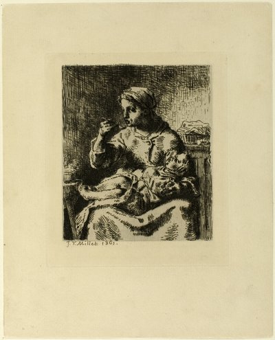 彼女の子供に餌をやる女性 作： Jean Francois Millet