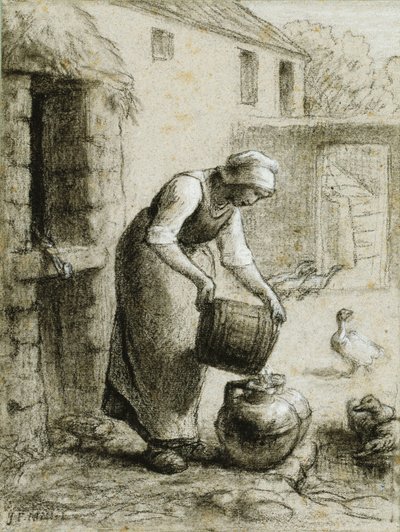ミルク缶に水を注ぐ女性 作： Jean Francois Millet