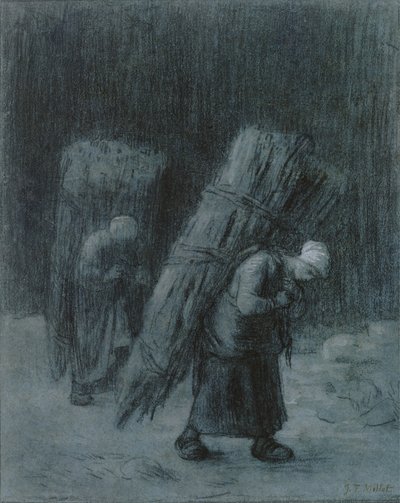 Women Carrying Twigs, c.1858 (charcoal heightened with white gouache, charcoal border, on heavy laid gray-blue paper)   646887   ja       japanese Successfully Translated  Original: Memorial to Thomas Weldish from Bedfont Church Translat: Memorial to Thoma 作： Jean Francois Millet