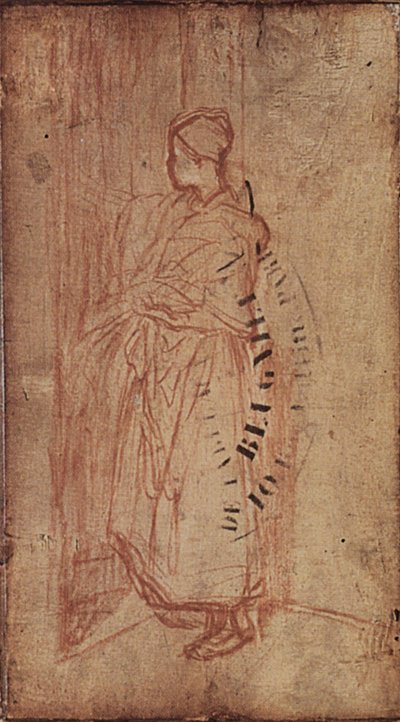 棚からリネンを取っている若い女性、c.1850-52 作： Jean Francois Millet