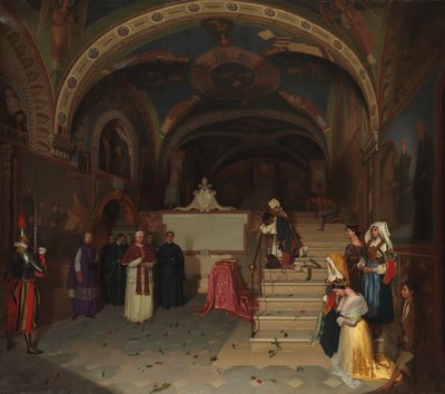 1843年、スビアコのサンベネデット教会を訪問したグレゴリー16世教皇。 作： Jean Francois Montessuy