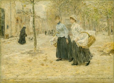 パリの小さな公園を横切る二人の洗濯女 作： Jean Francois Rafaelli