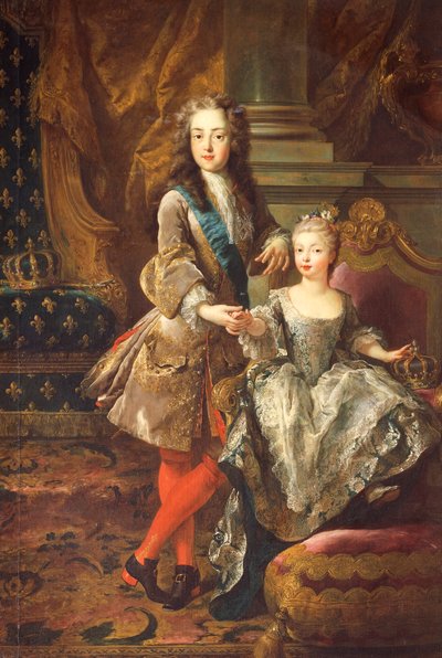 フランスのルイ 15 世 (ヴェルサイユ 1710-1774) とスペインのマリアナ ビクトリア、スペインのインファンタ (マドリッド) の肖像 作： Jean François de Troy