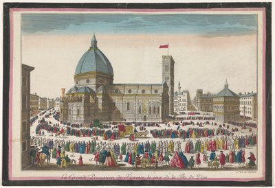 コーパスクリスティの行列のあるフィレンツェのドゥオーモの眺め La grande procession de Florence, le jour de la fête de Dieu (オブジェクトのタイトル) 作： Jean François Daumont