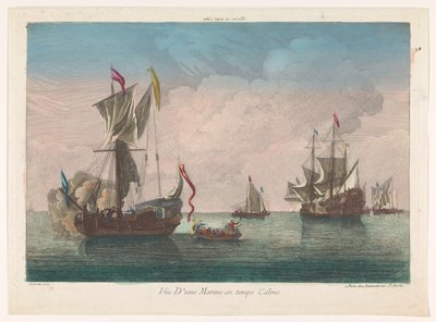 穏やかな海に船やボートがある海の風景 Marine and temps calme (オブジェクトのタイトル) 作： Jean François Daumont