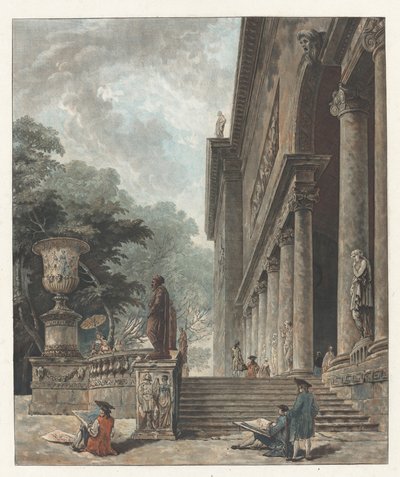 メディチ宮殿の列柱と庭園 作： Jean François Janinet after Hubert Robert