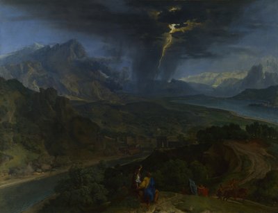 稲妻のある山の風景、1675年頃 作： Jean François Millet the Elder