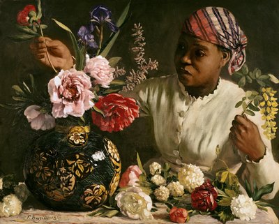 牡丹を持つ黒人女性、1870年 作： Jean Frederic Bazille