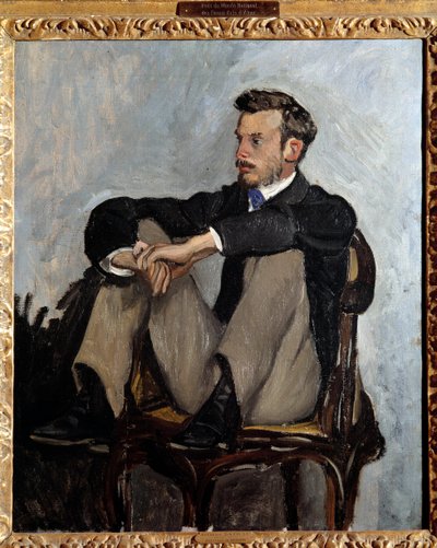 画家ピエール・オーギュスト・ルノワール（1841-1919）の肖像 ジャン・フレデリック・バジル（1841-1870）の絵画 1867．薄暗い。0,62 x 0,51 m パリ、オルセー美術館 - 画家ピエール・オーギュスト・ルノワール（1841-1919）の肖像。ジャン・フレデリック・バジーユ（1841-1870）の絵画 作： Jean Frederic Bazille