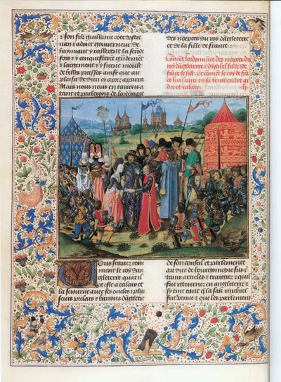 フランス王シャルル6世は、娘イザベルを従兄弟のイギリス王リチャード2世に嫁がせる。 作： ジャン・フロワサール