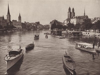 スイス: Quaibrucke からのチューリッヒ (白黒写真) 作： Jean Gaberell