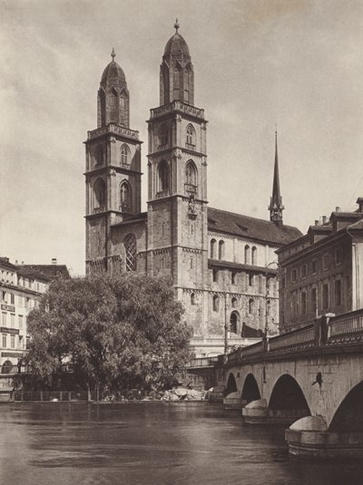 スイス: チューリッヒ、大聖堂 (白黒写真) 作： Jean Gaberell