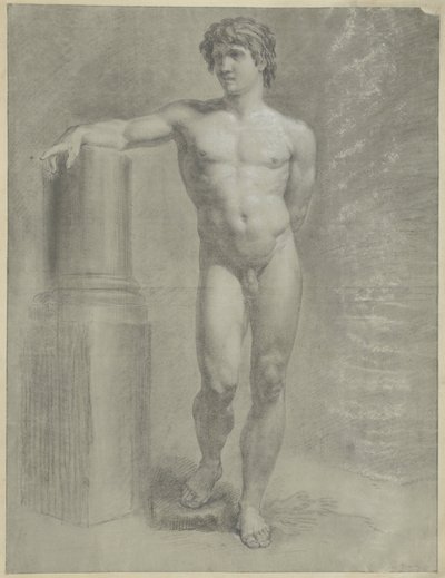 立っている男性の裸体、壊れた柱の上の右腕、正面から 作： Jean Grandjean