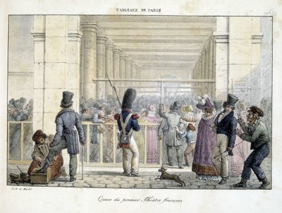 Queue au Premier Theatre Français（フランス第一劇場の行列） - Marletによるリトグラフ、「Tableaux de Paris」に掲載。 作： Jean Henri Marlet