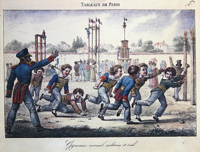 少年のためのスポーツと体操訓練 「パリのタブロー」シリーズの一場面 1820年頃（カラーリトグラフ） 作： Jean Henri Marlet