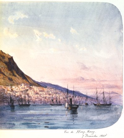 1865年12月7日、香港の眺め」。   作： Jean Henri Zuber