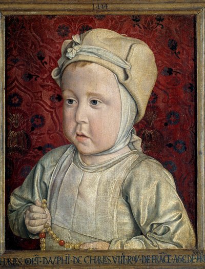 イルカの肖像 シャルル8世（1470-1498）とブルターニュのアンヌの息子シャルル・オルラン（1492-1495） ムーランの巨匠と呼ばれたジャン・ヘイ（1450-1505）の絵画 1494年。日。0,28x0,23 m パリ。ルーヴル美術館 - 王太子シャルル・オルランの肖像（14 作： Jean Hey