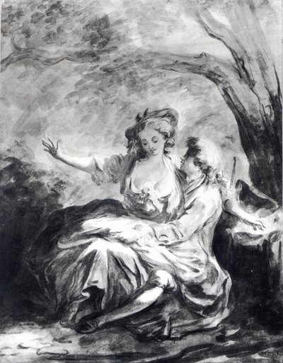 愛の待ち合わせ場所（紙にセピア） 作： Jean Honore Fragonard