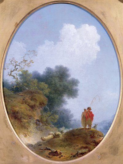 農民の少女が聞く間にフルートを吹く羊飼い、1765 作： Jean Honore Fragonard