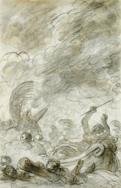アルチーナ逃亡（ペンとインク、チョーク、紙で洗う） 作： Jean Honore Fragonard