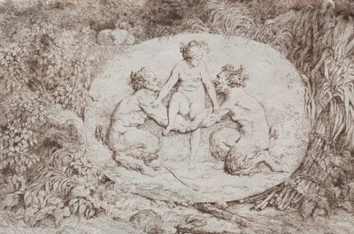 バッカナレス：二人のサテュロスによってサポートされたニンフ、1763年。 作： Jean Honore Fragonard