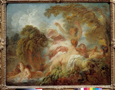水浴客 裸の若い女性たちが水浴している様子。ジャン・オノレ・フラゴナール（1732-1806）による絵画 18世紀 日0.64x0.8 m 作： Jean Honore Fragonard