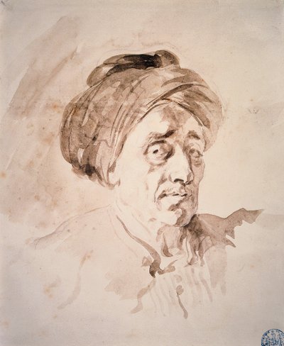 ターバンを巻いた頭部 ジャン・オノレ・フラゴナール（1732-1806）による水彩画。18世紀 ブザンソン美術博物館 作： Jean Honore Fragonard