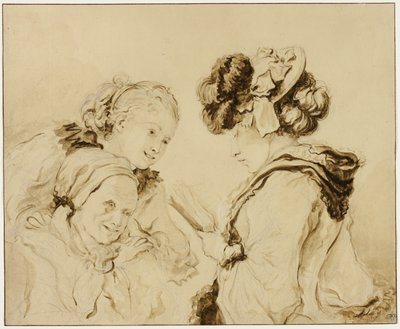 母とロザリー・フラゴナールに読み聞かせるマルガリエット・ジェラール 作： Jean Honore Fragonard