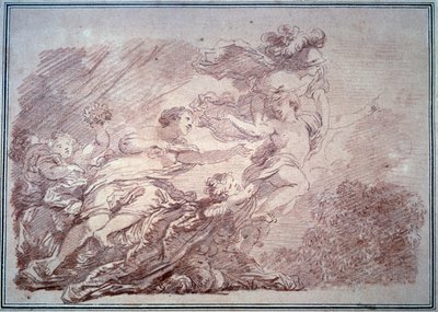 ジャン・オノレ・フラゴナール(1732-1806)作の「サンギーヌの巻物」から若い王子を引き裂くミネルヴ 1774年 ブザンソン、ボザール美術館 作： Jean Honore Fragonard